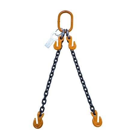 Chain Sling, 2 Legs, 9/32, G80, Grab Hook, W/ Chain Adjuster, 7Ft